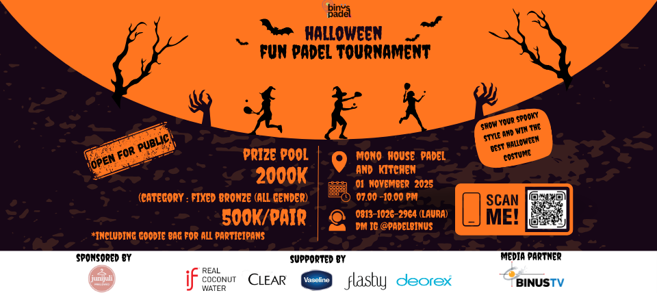 Binusian Padel Club : Perpaduan Olahraga, Kreativitas dan Halloween dalam Satu Ajang Seru di acara “HALLOWEEN FUN PADEL TOURNAMENT 2025”